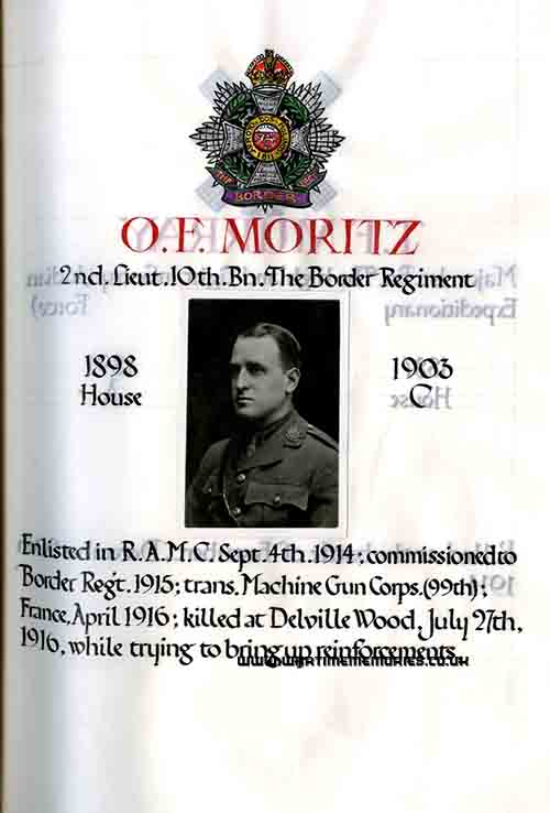 Sherborne School Book of Remembrance Oscar F Moritz